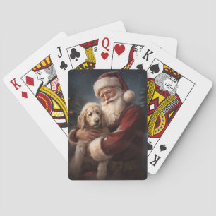 Goldendoodle mit dem Weihnachtsmann Weihnachten Spielkarten
