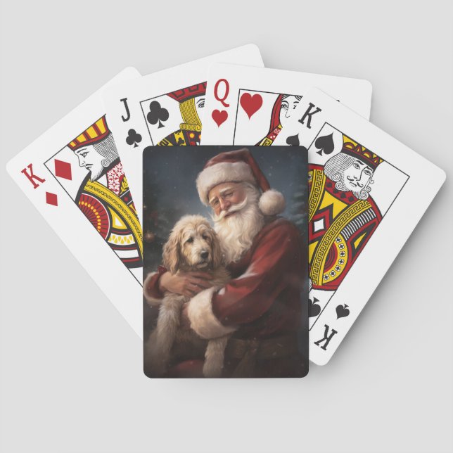 Goldendoodle mit dem Weihnachtsmann Weihnachten Spielkarten (Rückseite)