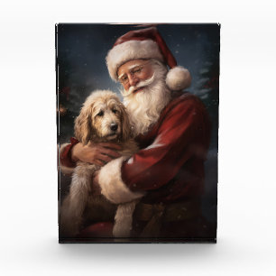 Goldendoodle mit Santa Claus Festliches Weihnachte Fotoblock