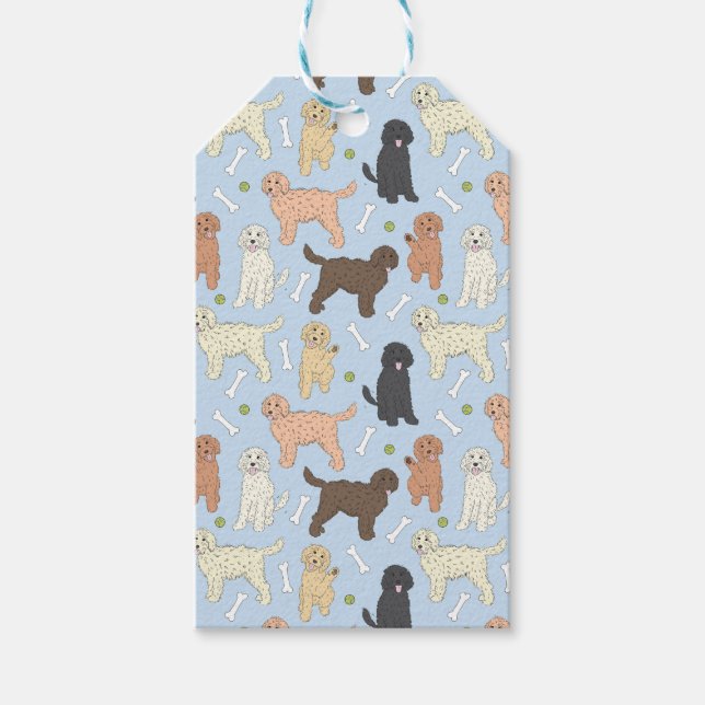 goldendoodle-Muster in blau Geschenkanhänger (Vorderseite)