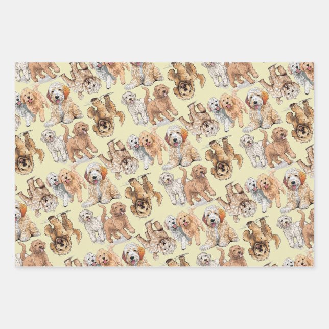 Goldendoodle-Niedliches Dog-Muster Geschenkpapier Set (Vorderseite)