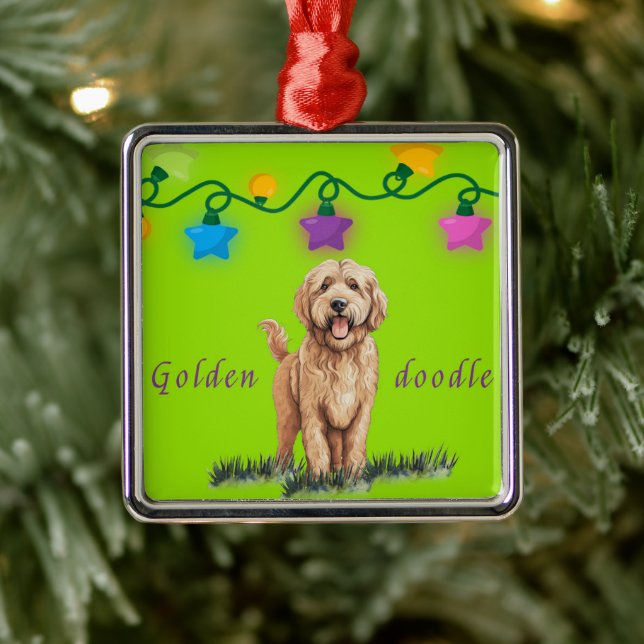 Goldendoodle Ornament on Green Aus Metall (Baum)