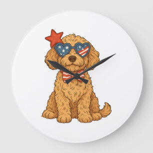 Goldendoodle patriotische Clipart Große Wanduhr