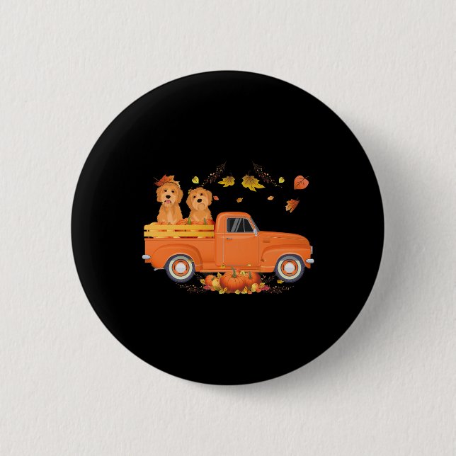 Goldendoodle Pumpkin Truck Fall Leaf Erntedank Button (Vorderseite)