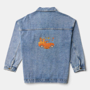 Goldendoodle Pumpkin Truck Fall Leaf Erntedank Jeansjacke