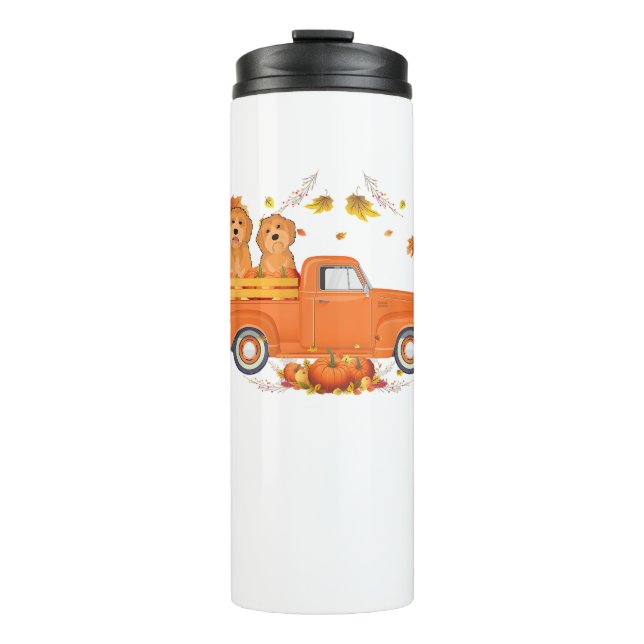 Goldendoodle Pumpkin Truck Fall Leaf Erntedank Thermosbecher (Vorderseite)