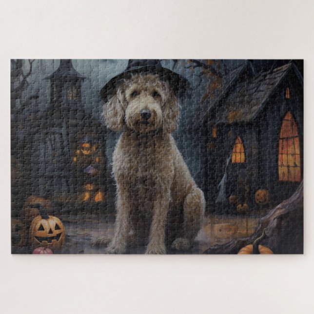 Goldendoodle Pumpkins Halloween Beängstigend (Horizontal)