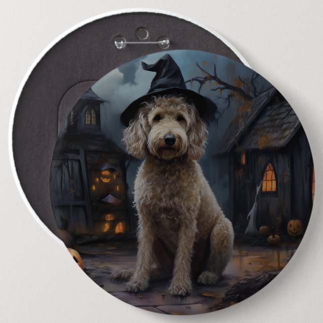 Goldendoodle Pumpkins Halloween Beängstigend Button (Vorne & Hinten)