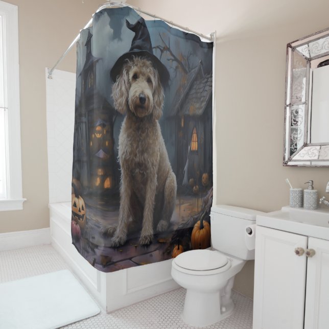 Goldendoodle Pumpkins Halloween Beängstigend Duschvorhang (Beispiel)
