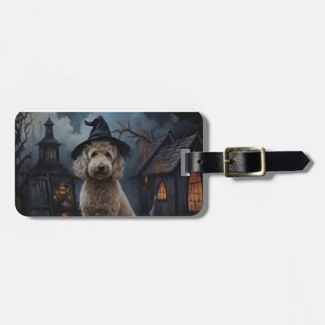 Goldendoodle Pumpkins Halloween Beängstigend Gepäckanhänger (Vorderseite horizontal)