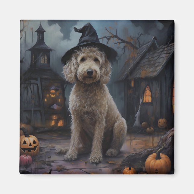 Goldendoodle Pumpkins Halloween Beängstigend Magnet (Vorne)
