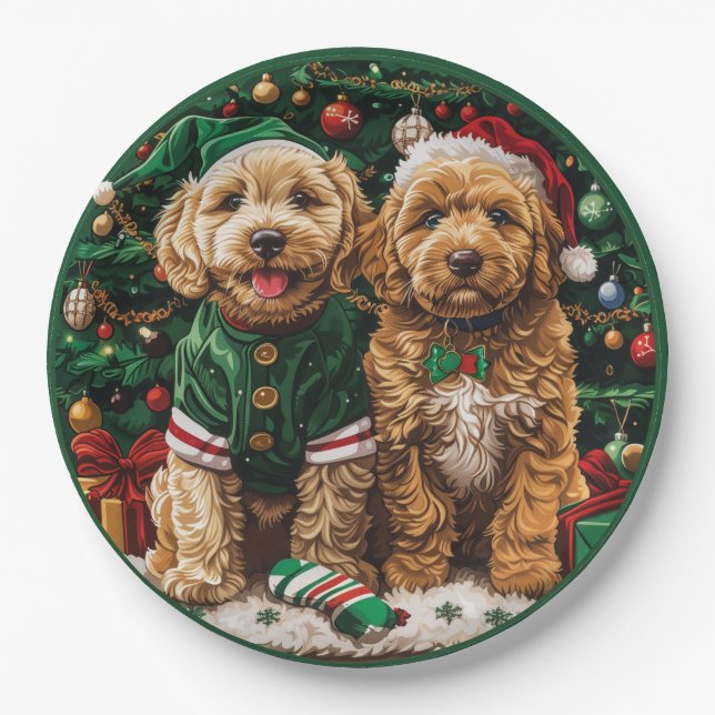 Goldendoodle Puppy Hunde Pappteller (Vorderseite)