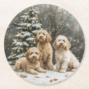 Goldendoodle Puppy Hunde Runder Pappuntersetzer