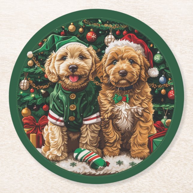 Goldendoodle Puppy Hunde Runder Pappuntersetzer (Vorderseite)