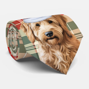 Goldendoodle Red Green Kariert Holiday Weihnachten Krawatte