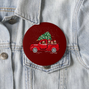 Goldendoodle Riding Red Truck Weihnachten Paja Button
