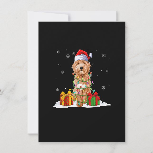 Goldendoodle Santa Christmas Tree Lights Xmas Paja Einladung (Vorderseite)