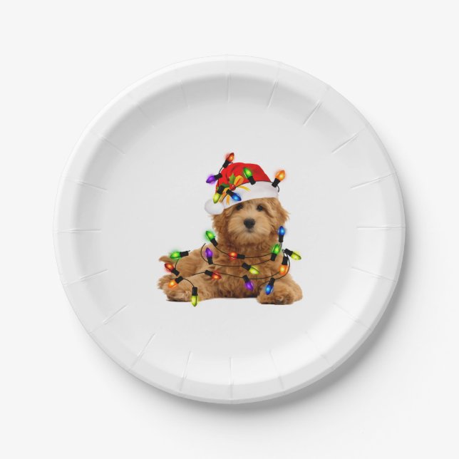 Goldendoodle Santa Dog Pappteller (Vorderseite)