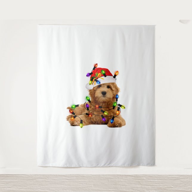 Goldendoodle Santa Dog Wandteppich (Vorderseite)