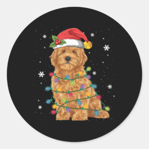 Goldendoodle Santa Fairy Lights Pajama Runder Aufkleber