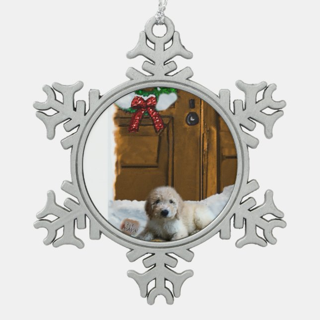 Goldendoodle Schneeflocken Zinn-Ornament (Vorderseite)