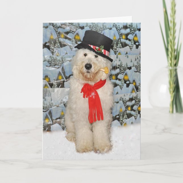 Goldendoodle Schneemann-Weihnachtskarte Feiertagskarte (Vorderseite)