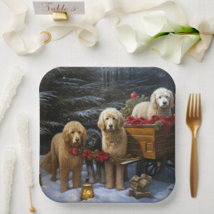 Goldendoodle Schneeschlitten Weihnachtsdekoration  Pappteller