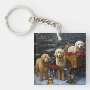 Goldendoodle Snowy Sleigh Weihnachtsdekor Schlüsselanhänger