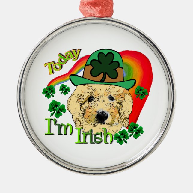 Goldendoodle St Patricks Day Silbernes Ornament (Vorne)