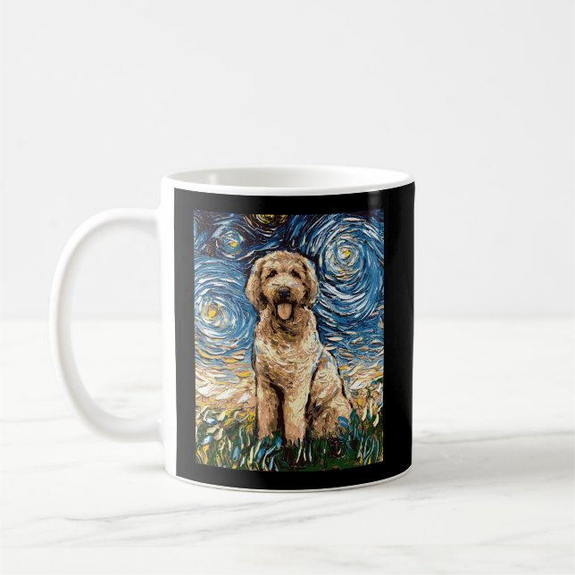 Goldendoodle Starry Night Dog Kunst, Dichtung und  Kaffeetasse (Links)