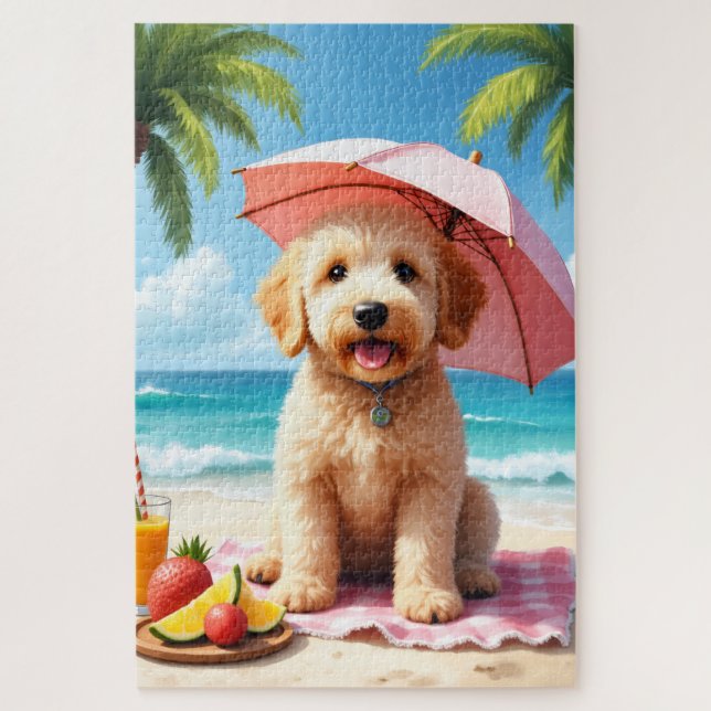Goldendoodle Strandentspannungsszene (Vertikal)