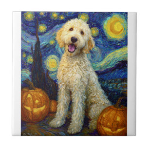 Goldendoodle Süßer Hund Halloween Jack O Lantern K Fliese
