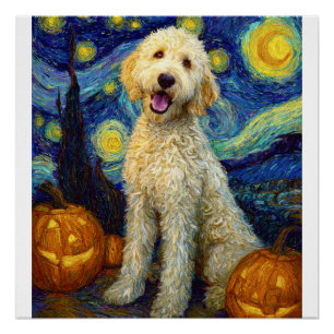 Goldendoodle Süßer Hund Halloween Jack O Lantern K Poster