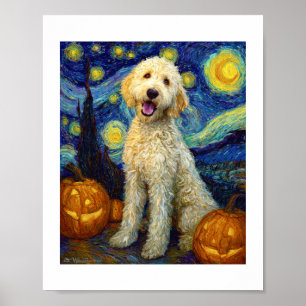 Goldendoodle Süßer Hund Halloween Jack O Lantern K Poster
