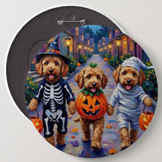 Goldendoodle-Trick-oder-Treating Halloween-Kostüme Button (Vorne & Hinten)