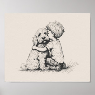 Goldendoodle und Junge  Poster