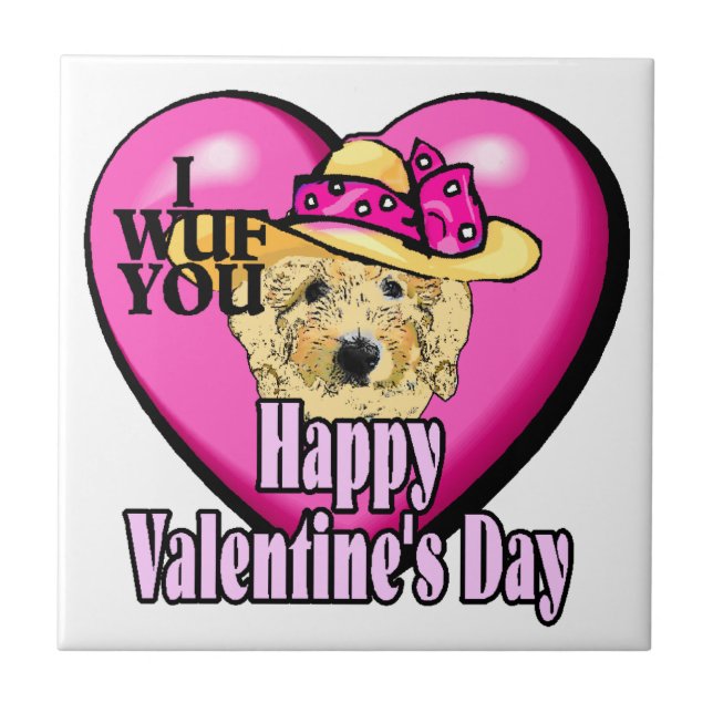 Goldendoodle-Valentinstag Fliese (Vorderseite)