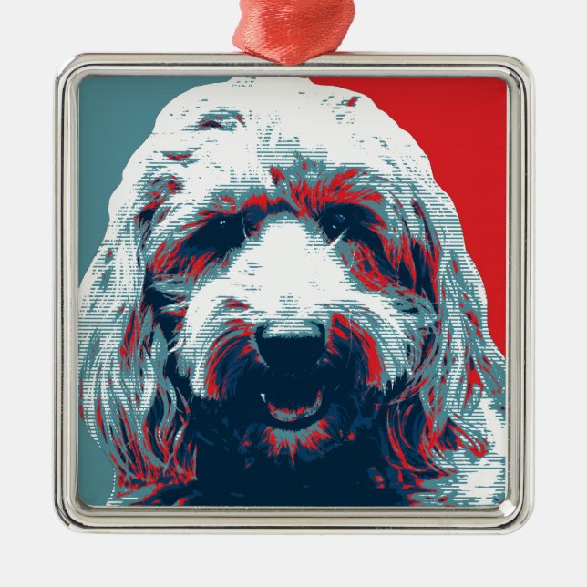 GOLDENDOODLE von Hope Hogs Silbernes Ornament (Vorne)