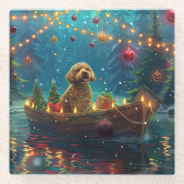 Goldendoodle Weihnachten Feierliche Reise Glasuntersetzer (Vorderseite)