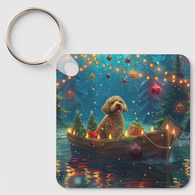 Goldendoodle Weihnachten Feierliche Reise Schlüsselanhänger (Vorderseite)