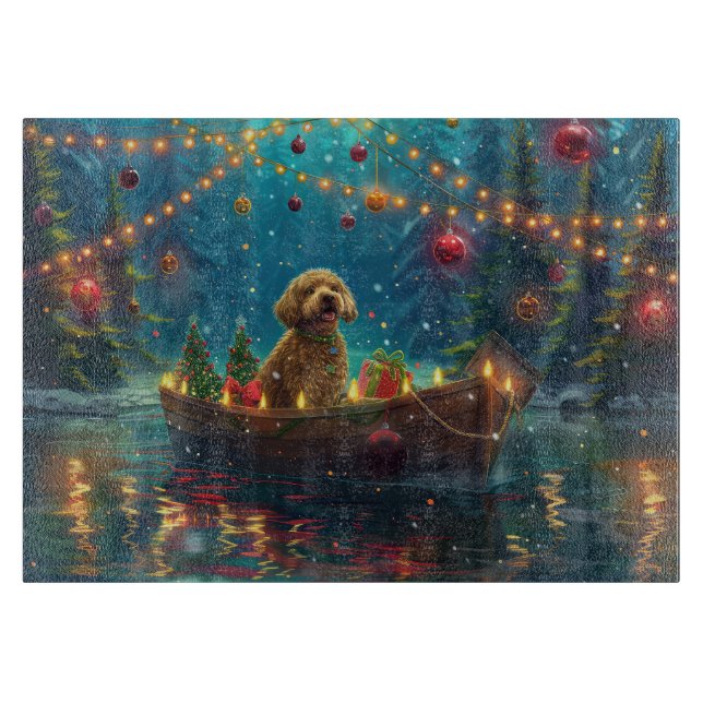 Goldendoodle Weihnachten Feierliche Reise Schneidebrett (Vorderseite)