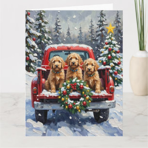 Goldendoodle Weihnachten Rotes Lastwagen Ferien Karte
