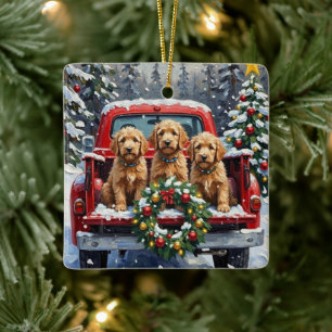 Goldendoodle Weihnachten Rotes Lastwagen Ferien Keramikornament