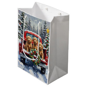 Goldendoodle Weihnachten Rotes Lastwagen Ferien Mittlere Geschenktüte
