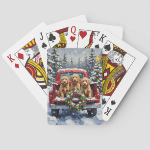 Goldendoodle Weihnachten Rotes Lastwagen Ferien Spielkarten