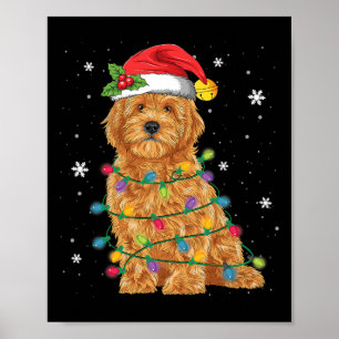 Goldendoodle Weihnachten Santa Hut Lichterkette Pa Poster