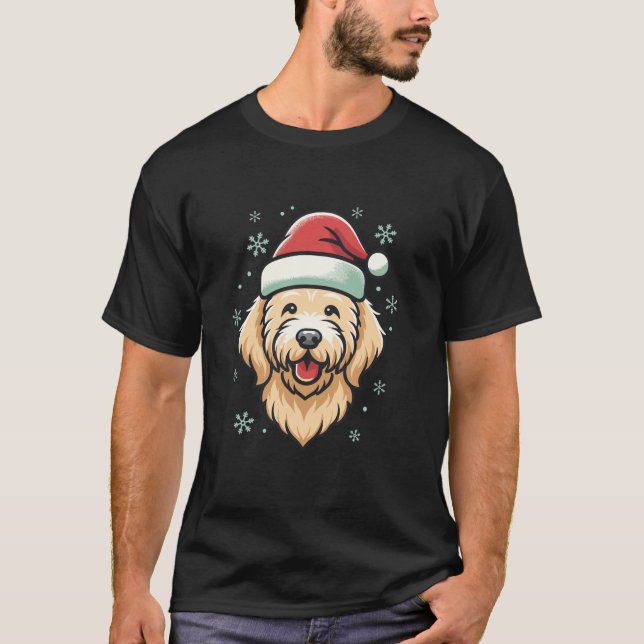 Goldendoodle Weihnachts-Hund Xmas Weihnachtsmannmü T-Shirt (Vorderseite)