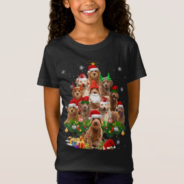 Goldendoodle Weihnachtsbaum Lichter Funny Dog Xmas T-Shirt (Vorderseite)