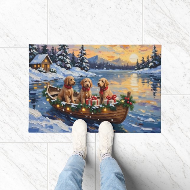 Goldendoodle Weihnachtsboot Urlaub Fußmatte (Indoor)