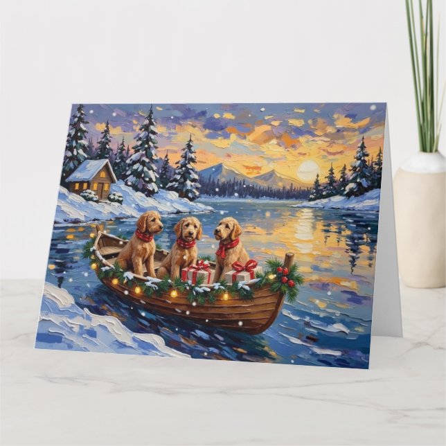 Goldendoodle Weihnachtsboot Urlaub Karte (Vorderseite)